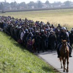 Slovenia, group of refugees near Dobova, Oct. 20, 2015